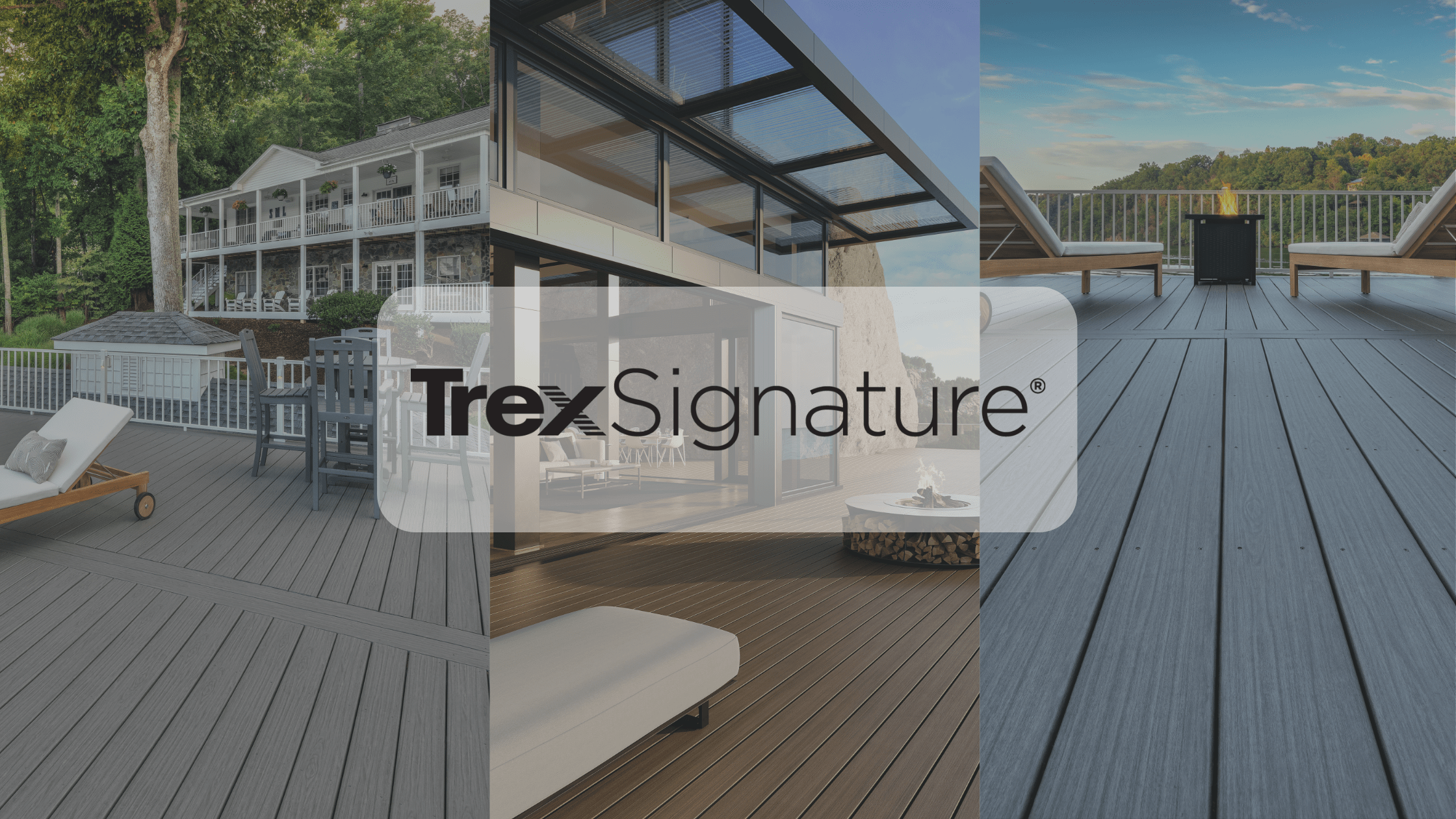 Modern outdoor areas using Trex Signature® boards, reflecting luxury designs and higher-end trex decking cost options.