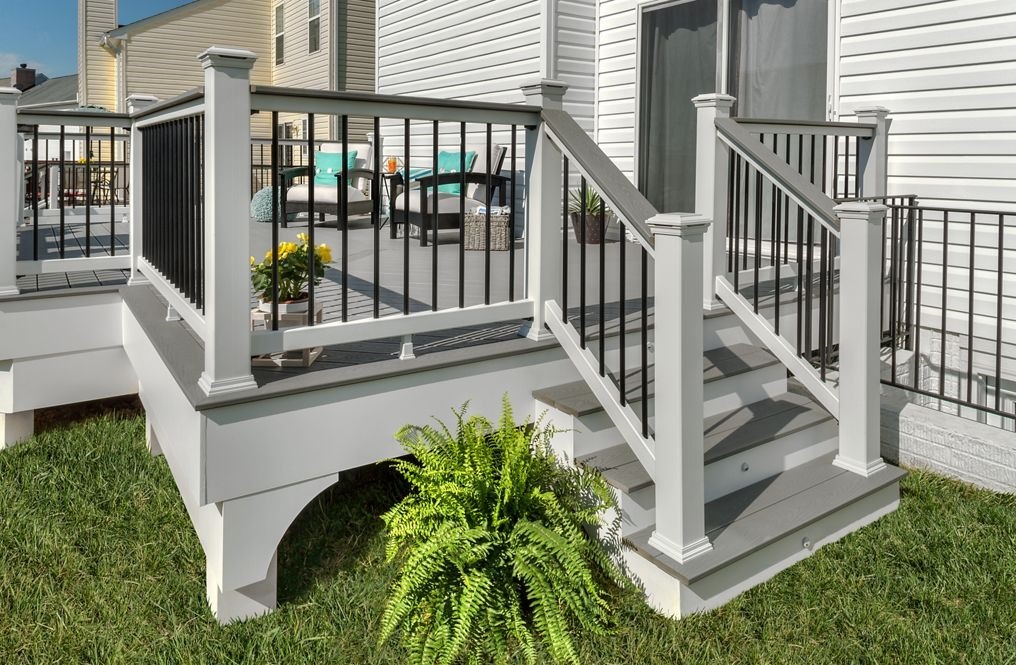 This is an image of Trex Select Railing system. This one features the cocktail rail accessory.