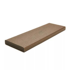 Transcend Lineage Jasper square-edge composite decking board featuring a solid profile and wood grain texture for traditional installations.
