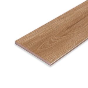Detail of Eva-Last Pioneer riser board in Barrel Oak, featuring natural color variation and embossed texture. Ideal for enclosing stair risers while maintaining a cohesive deck aesthetic.