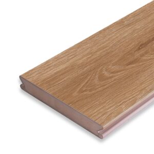 Close-up of the Eva-Last Pioneer wide grooved board in Barrel Oak, designed with a broader surface and concealed fastening compatibility for a seamless, spacious look.