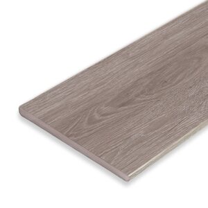 Close-up of Eva-Last Pioneer fascia board in Weathered Ash, showcasing its realistic woodgrain finish and low-maintenance capped composite construction. Designed to frame the deck perimeter with a clean, finished edge.