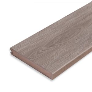 Angled view of the Eva-Last Pioneer starter board in Weathered Ash, featuring a square edge profile ideal for clean deck perimeters and starter rows.