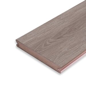 Close-up of the Eva-Last Pioneer wide grooved board in Weathered Ash, designed with a broader surface and concealed fastening compatibility for a seamless, spacious look.
