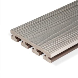 Eva-Last Infinity IS Caribbean Coral single-sided grooved deck board with I-beam core and detailed woodgrain texture.