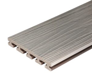 Eva-Last Infinity IS Caribbean Coral wide grooved composite board featuring bamboo composite construction and streaked timber finish.