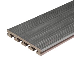 Eva-Last Infinity IS wide grooved board in Concrete Grey, built with an open I-beam core and a deep-toned, streaked finish for added strength and style.