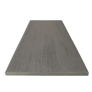 Deckorators Vista Driftwood fascia board in composite finish, highlighting the matching trim for a seamless deck edge.
