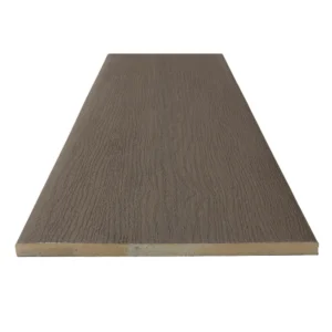Deckorators Vista Ironwood fascia board with subtle woodgrain texture and warm earthy brown hue, shown from above.