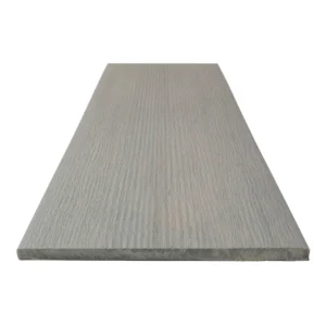 Deckorators Vista Silverwood fascia board in light gray with subtle woodgrain texture, shown in product detail view.