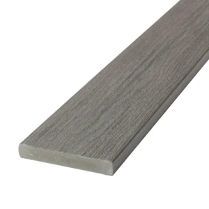 Starter deck board in Driftwood from Deckorators Vista collection, featuring one square edge for picture frame borders or perimeter installs.