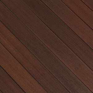 Concordia Symmetry in Burnt Umber, a rich espresso-toned decking swatch with a low-gloss finish and fine-grain wire-brushed detail.