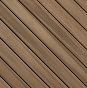 Close-up view of Fiberon Paramount decking in Brownstone, featuring warm mid-tone brown planks with natural woodgrain texture and low-gloss finish.