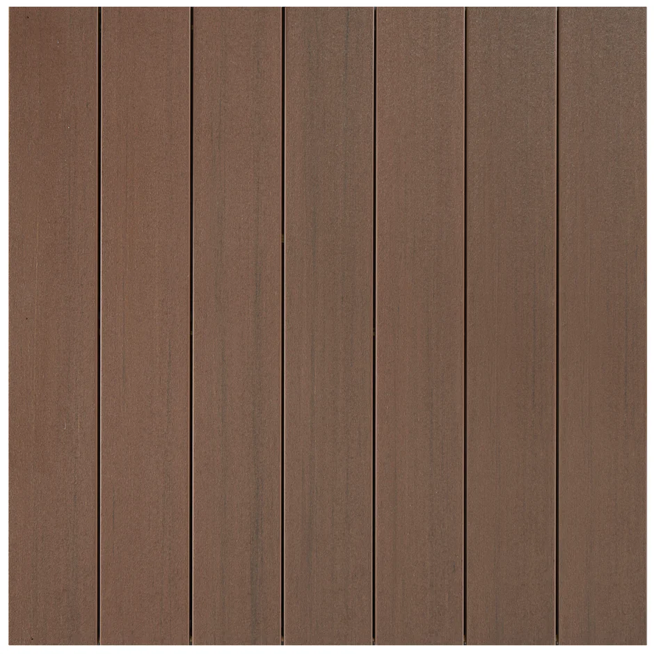 Close-up of Fiberon Promenade decking in Russet Dune, a rich, reddish-brown shade with wood-like texture. Ideal for creating a warm, elegant deck design.