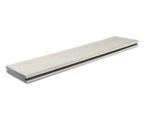 TimberTech Landmark Collection Boardwalk grooved-edge deck board featuring a light, driftwood-gray surface with grain detail and grooved sides for hidden fastening systems.