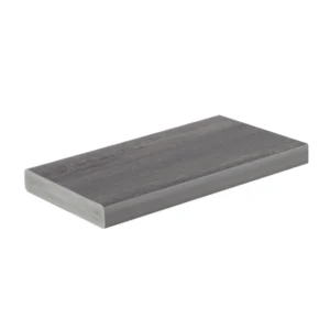 A TimberTech Landmark Castle Gate square-shoulder PVC deck board in rich gray color with wood-look embossing. Shown against a white background, this board features a solid square edge, ideal for picture framing or stair applications.