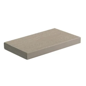 Standard-width square-edge TimberTech Vintage Coastline PVC decking board in a soft, driftwood-inspired gray, ideal for traditional top-screw applications.