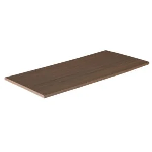 Close-up product image of a TimberTech Vintage English Walnut Advanced PVC fascia board, showcasing its rich, dark brown wood grain finish and flat profile.