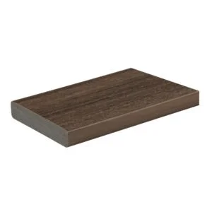 TimberTech Vintage English Walnut square-shoulder Advanced PVC decking board, designed with durable, splinter-free edges and deep brown wood tones.