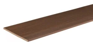 A TimberTech Vintage Mahogany fascia board in a deep brown tone, used to finish the perimeter of decks for a polished and cohesive look.