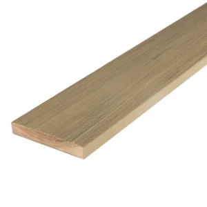 Solid-edge Summit board in Cliffside with warm undertones and subtle grain lines. Ideal for creating clean perimeters, stair treads, and picture frame designs.
