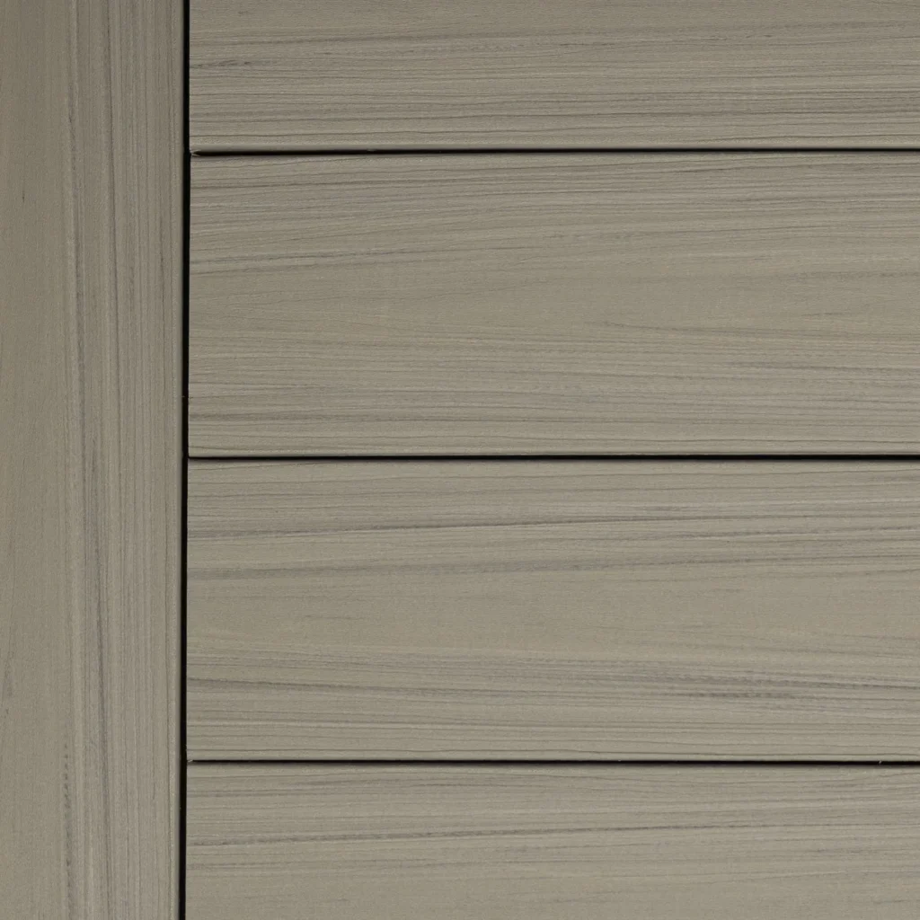 Deckorators Summit decking in Glacier, a soft beige-tan color with cool undertones and fine woodgrain detailing. This light, airy tone adds an elegant and modern feel to patios, decks, and outdoor living areas.
