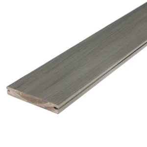 Glacier grooved-edge board with refined streaking and a smooth, low-sheen surface. Designed for hidden fasteners to create a seamless deck layout.