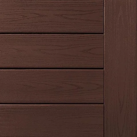 Detailed image of TimberTech Harvest Collection deck boards in Kona, displaying a rich, deep brown color with elegant wood grain textures. The dark, coffee-toned finish provides a bold and sophisticated appearance, ideal for high-contrast deck designs.