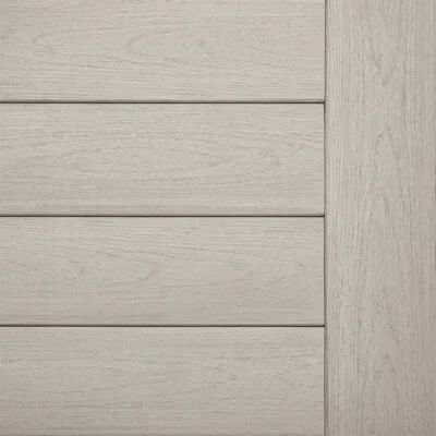 Swatch of TimberTech Harvest Plus Timber Gray PVC decking boards. This advanced PVC decking option delivers long-term performance while offering a modern gray finish ideal for contemporary outdoor decking projects.