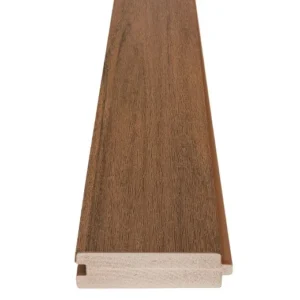 imberTech Mahogany wide-width tongue-and-groove porch board, showing a deeper profile and broad surface ideal for expansive spaces. The mahogany hue offers a refined hardwood look with the added benefits of advanced PVC performance.