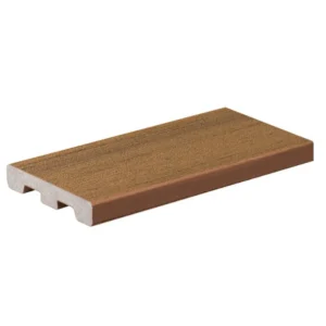 Square-shoulder TimberTech Prime+ Coconut Husk composite decking board, displaying a warm wood tone and straight grain finish. This board is ideal for picture framing, stairs, and edges where visible fasteners may be used.