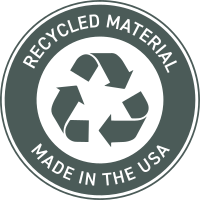The TimberTech Prime+ decking line is proudly made in the USA and contains recycled material. This round badge features a recycling symbol in the center, surrounded by the words “Recycled Material” at the top and “Made in the USA” at the bottom. It emphasizes the eco-conscious design and domestic manufacturing of every Prime+ board.