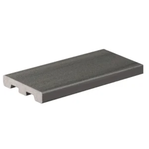 A TimberTech Prime+ Sea Salt Gray square shoulder board photographed from an angled perspective, showing its gently streaked finish and uniform gray tone. The clean, square edge is ideal for picture-framed decks and perimeter details.