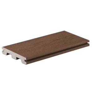 TimberTech Terrain Brown Oak grooved-edge composite decking board with wood grain detailing and Mold Guard® Technology for secure hidden fastener installation.