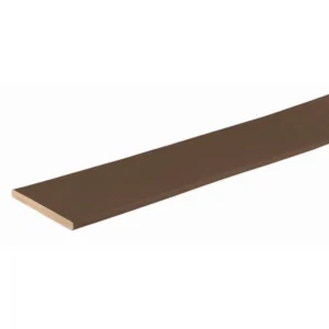 Close-up of TimberTech Terrain Rustic Elm composite riser board, crafted for stair applications with a durable wood-look finish.