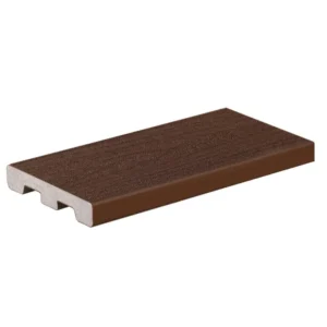 TimberTech Terrain Rustic Elm square-shoulder composite decking board with deep wood tones and straight-edge profile, perfect for perimeter framing and picture framing.