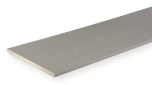 TimberTech Terrain Stone Ash fascia board showing woodgrain texture and cool gray tone, designed for use around the base of composite decking projects.