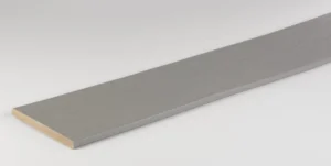 Close-up of TimberTech Terrain Stone Ash riser board in cool gray with a realistic cathedral wood grain, ideal for stair faces and vertical trim.
