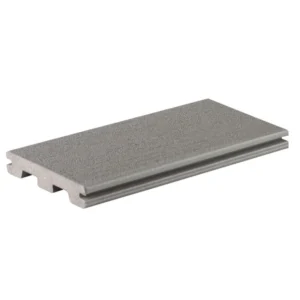 TimberTech Terrain Stone Ash grooved-edge composite decking board with Mold Guard® cap, showcasing wire-brushed texture and durable moisture-resistant core.