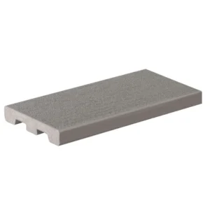 Square-shoulder version of TimberTech Terrain Stone Ash deck board, with soft matte finish and authentic reclaimed wood aesthetics in a neutral gray tone.