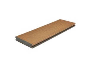 Trex Signature Ocracoke 1-inch grooved edge composite decking board featuring natural brown finish and hidden fastener compatibility.