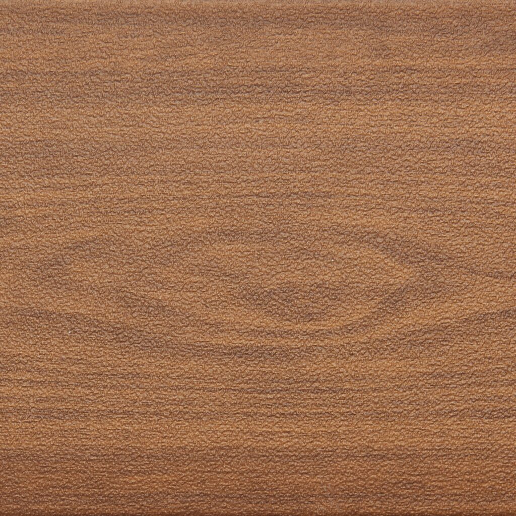 Trex Signature decking swatch in Ocracoke - rich reddish-brown hue with detailed woodgrain finish