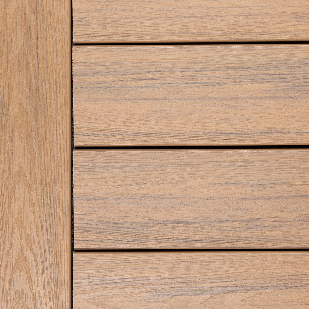Swatch of Deckorators Altitude Highland decking featuring a light tan, sun-washed woodgrain with gentle warm undertones.