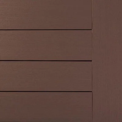 Close-up view of TimberTech Premier Dark Teak composite decking, showing a rich, chocolate brown tone with a smooth matte finish and subtle straight-grain texture. The surface resembles freshly stained hardwood with an opaque, painted wood look.