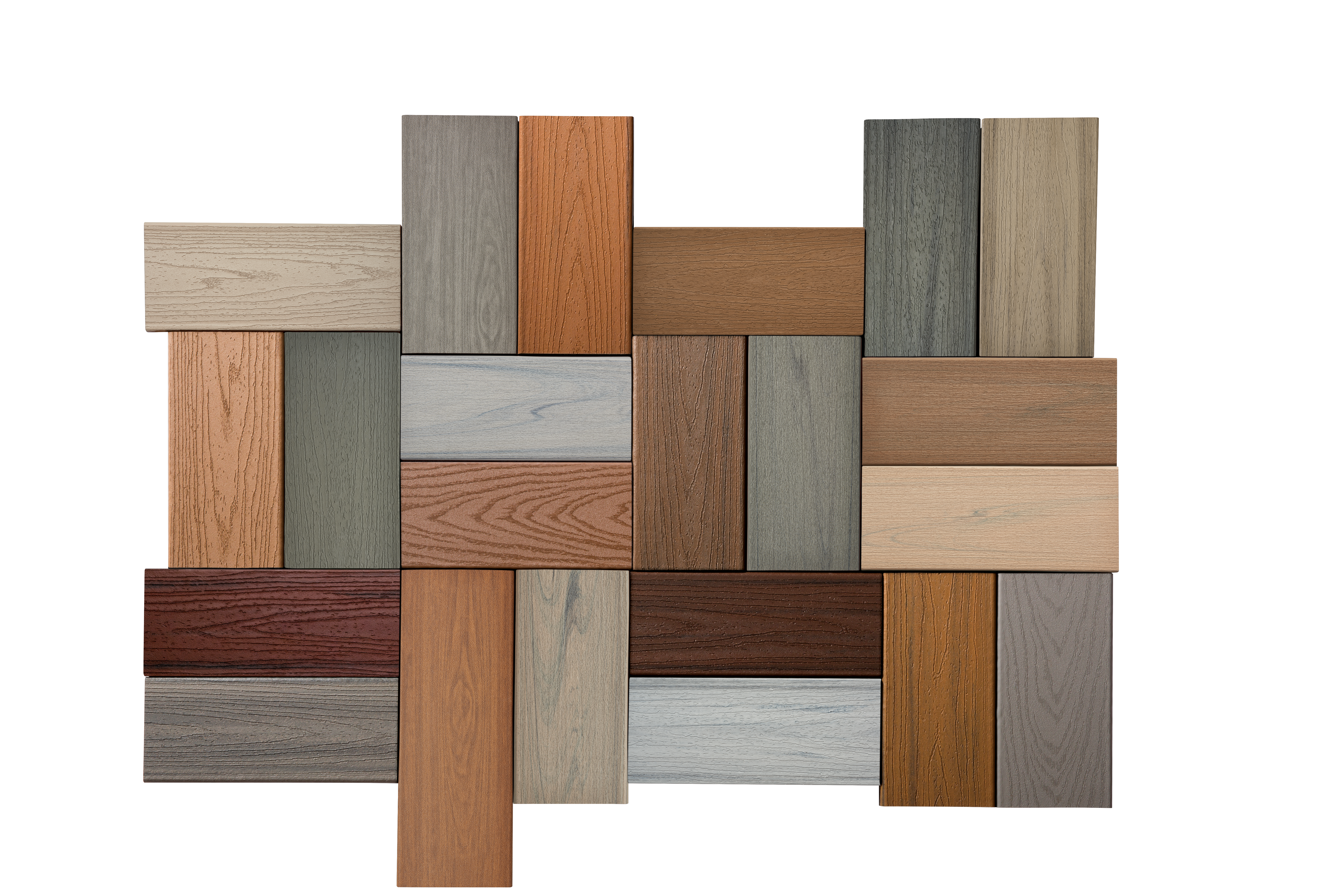 Infographic showing Trex deck board dimensions by collection, including Signature, Transcend, Select, and Enhance lines. Each section lists actual board sizes, available lengths, and profile types such as square-edge and grooved-edge. The design visually compares board widths and thicknesses across Trex collections, helping homeowners understand deck dimensions for planning and installation.