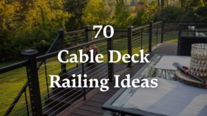 Modern backyard deck featuring black aluminum cable railing overlooking garden - showcasing stylish cable deck railing ideas for outdoor living.