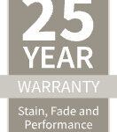 Badge icon showing the 25-year stain, fade, and performance warranty that comes with Fiberon Good Life Weekender composite decking.