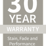 Badge icon displaying the 30-year stain, fade, and performance warranty included with the Fiberon Good Life Escapes composite decking collection.