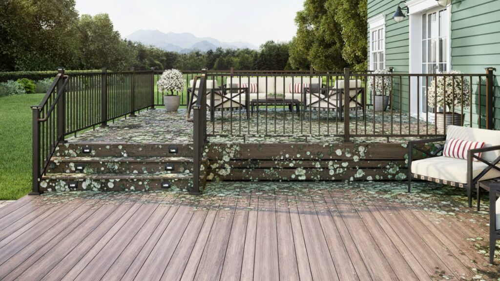How to clean Deckorators decking with mold and mildew - removing algae buildup safely.