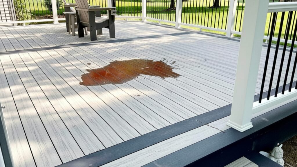 How to clean Deckorators decking after a spill - removing tough stains on composite boards.
